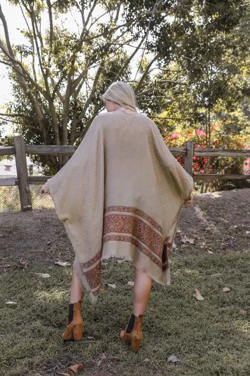 Jacquard Geometric Embroidery Trim Kimono (Mocha)